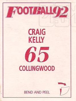 1992 Select AFL Stickers #65 Craig Kelly Back